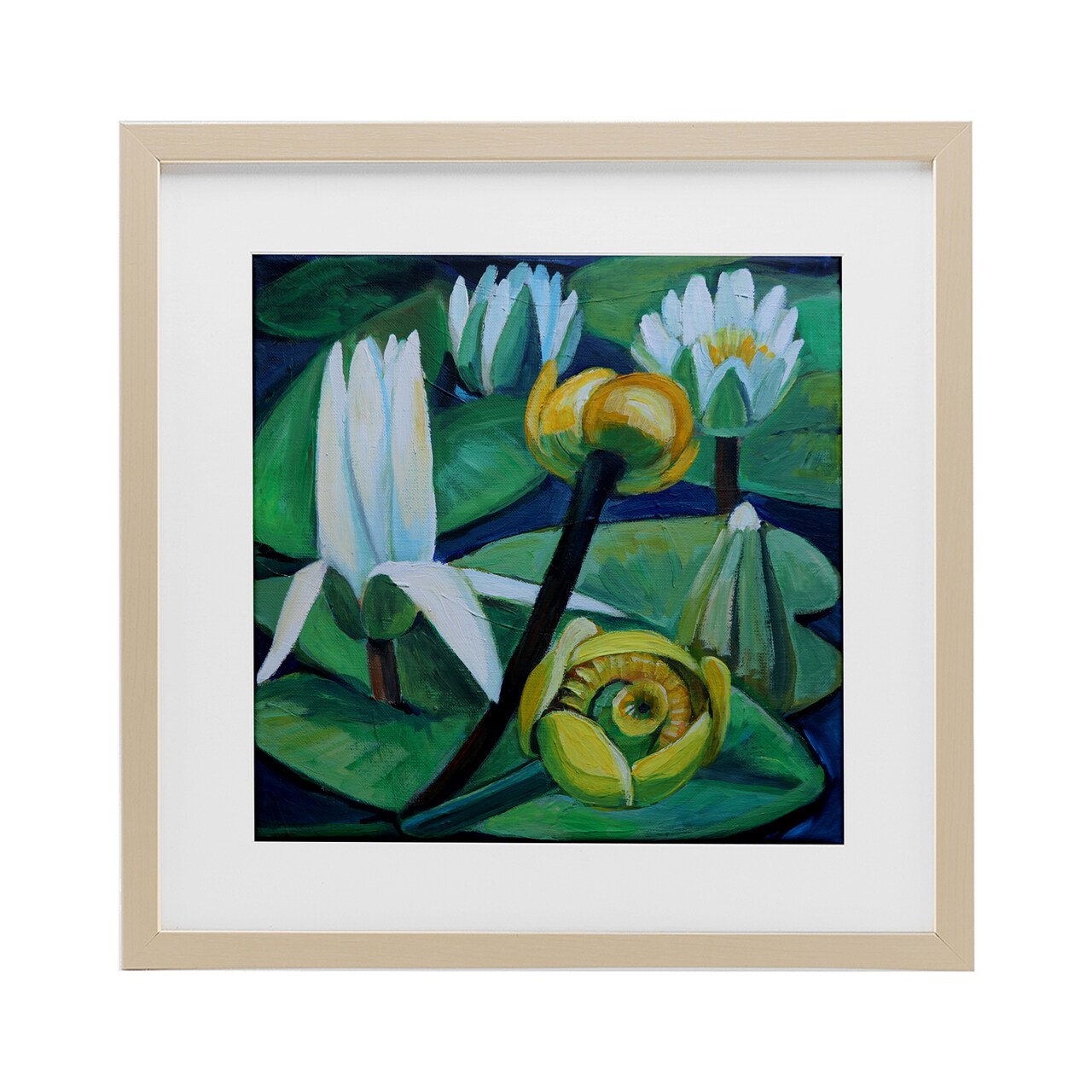 Stupell Industries Yellow & White Pond Lilies Framed Print Under Glass, design by Violeta Vollmer